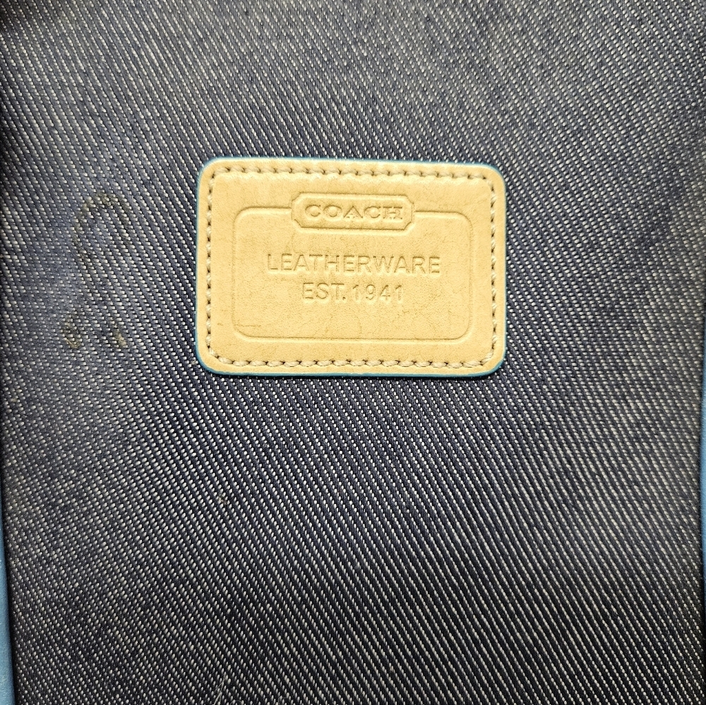Coach Denim Hampton Large Tote Bag, Tan Blue Leather Handles - Picture 12 of 16